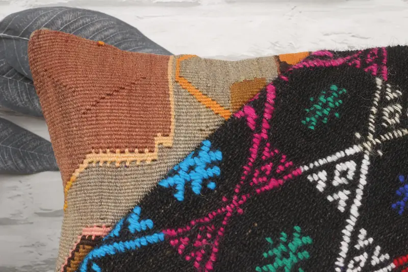 Throw Kilim Pillow, Kilim Pillow, Bright Pillow Cover, Boho Pillow Sham Cover, Decorative Throw Pillow Case, 16x16 Pink Pillow Case, Pillow Case - 2