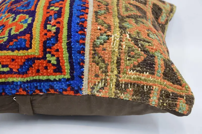 Turkish Pillow, Ethnical Kilim Rug Pillow, Vintage Pillow, Pillow Sham, 16x16 Blue Pillow Case, Personalized Gift Pillow Pillow Case - 5