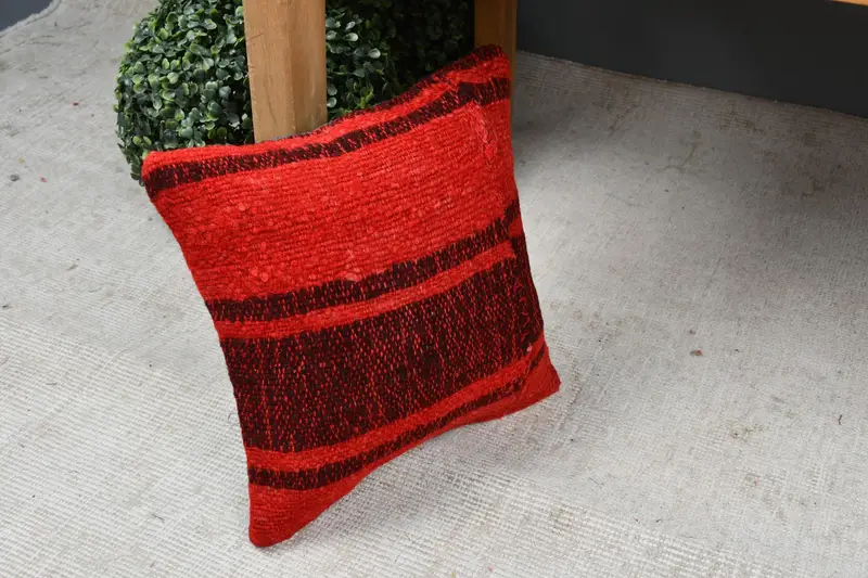 Office Chair Cushion, Boho Pillow, Office Chair Pillow Cover, 12x12 Red Pillow, Turkish Pillow, Cushion, Vintage Pillow, Vintage Throw Pillow - 7