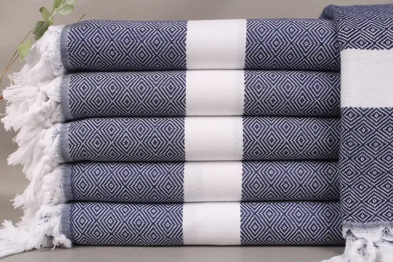 Embroidered Beach Towel Navy Diamond, Personalized Bath Towel, 40x71 Inches