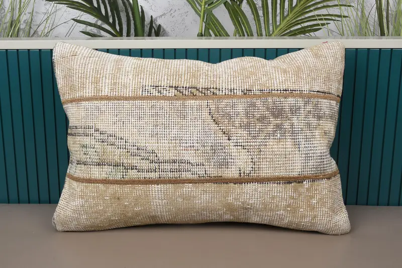 Beige-braunes Patchwork-Wurfkissen, 16x24 besticktes Kissen