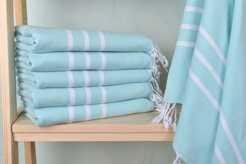 Personalized Dark Mint Striped Towel, Organic Cotton/Linen, 40x71 Inches