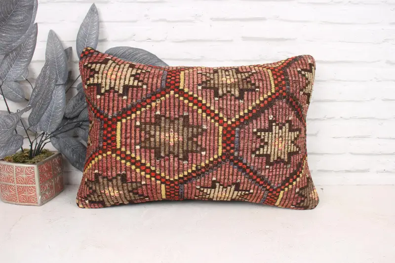 16x24 cojín rojo, una farsa de almohada única, almohada de regalo, cubierta de almohada, almohada de kilim, caja de cojín de interior, almohada de alfombra de kilim étnico - 1