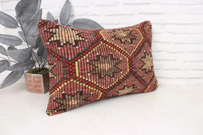 16x24 cojín rojo, una farsa de almohada única, almohada de regalo, cubierta de almohada, almohada de kilim, caja de cojín de interior, almohada de alfombra de kilim étnico - 3