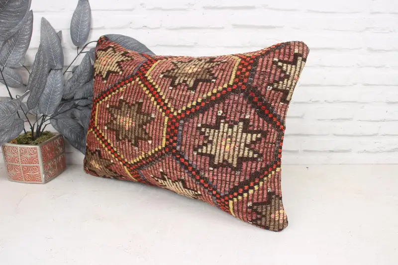 16x24 cojín rojo, una farsa de almohada única, almohada de regalo, cubierta de almohada, almohada de kilim, caja de cojín de interior, almohada de alfombra de kilim étnico - 4
