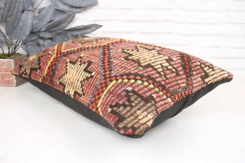 16x24 cojín rojo, una farsa de almohada única, almohada de regalo, cubierta de almohada, almohada de kilim, caja de cojín de interior, almohada de alfombra de kilim étnico - 6