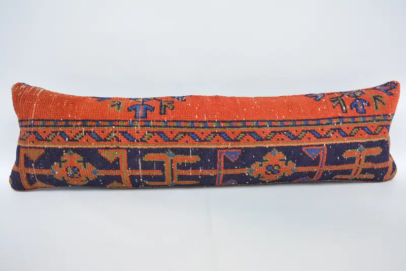 Almohada de lanzamiento rectangular roja, cojín bordado vintage de 12x42