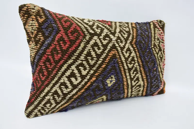 Cushion Cover, Gift Pillow, Pattern Throw Cushion, Vintage Kilim Throw Pillow, Interior Designer Pillow, 12x20 Blue Pillow Cover, Rustic Pillow Case - 3