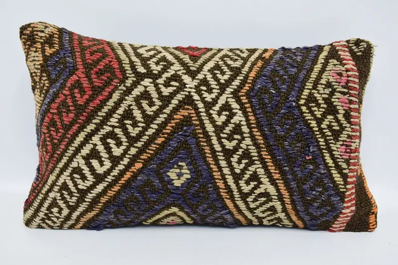 Cushion Cover, Gift Pillow, Pattern Throw Cushion, Vintage Kilim Throw Pillow, Interior Designer Pillow, 12x20 Blue Pillow Cover, Rustic Pillow Case - 1