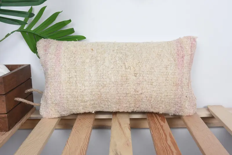 Cushion Cover, 8x16 Beige Pillow Cover, Handmade Throw Cushion, Throw Kilim Pillow, Pillow for Couch, Turkish Kilim Pillow - 1
