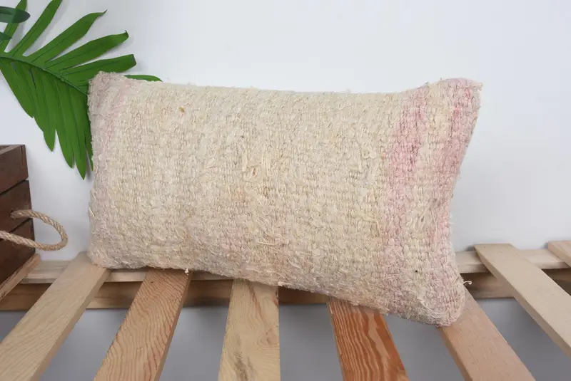 Cushion Cover, 8x16 Beige Pillow Cover, Handmade Throw Cushion, Throw Kilim Pillow, Pillow for Couch, Turkish Kilim Pillow - 5