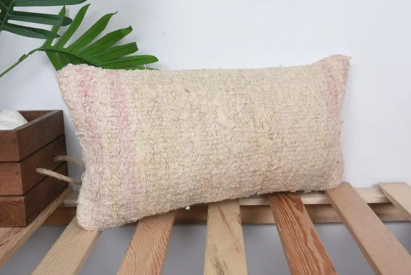 Cushion Cover, 8x16 Beige Pillow Cover, Handmade Throw Cushion, Throw Kilim Pillow, Pillow for Couch, Turkish Kilim Pillow - 4