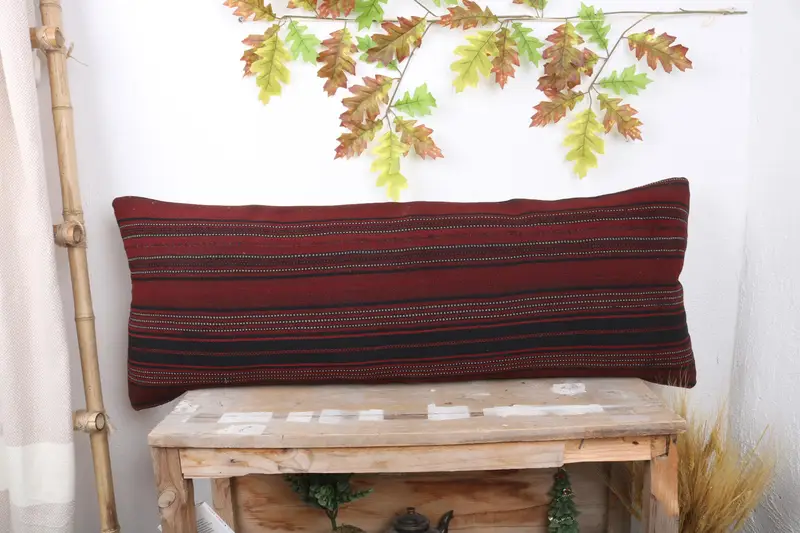 Pillow Cover, Pastel Cushion, 16x43 Red Pillow, Vintage Kilim Throw Pillow, Kilim Cushion Sham, Turkish Bench Cushion, Handmade Kilim Cushion - 1