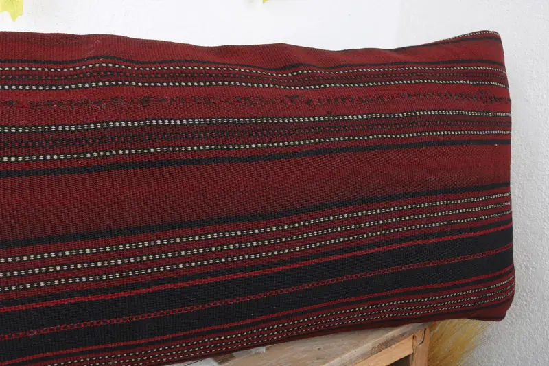 Pillow Cover, Pastel Cushion, 16x43 Red Pillow, Vintage Kilim Throw Pillow, Kilim Cushion Sham, Turkish Bench Cushion, Handmade Kilim Cushion - 5