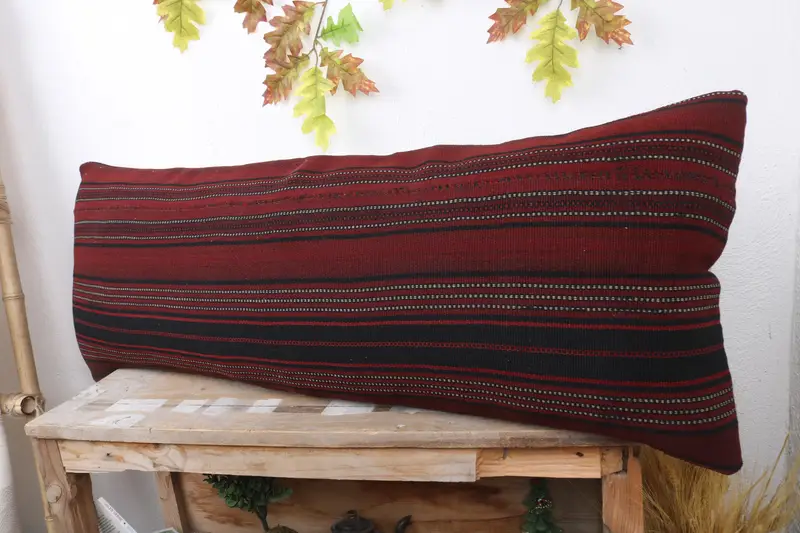 Pillow Cover, Pastel Cushion, 16x43 Red Pillow, Vintage Kilim Throw Pillow, Kilim Cushion Sham, Turkish Bench Cushion, Handmade Kilim Cushion - 4
