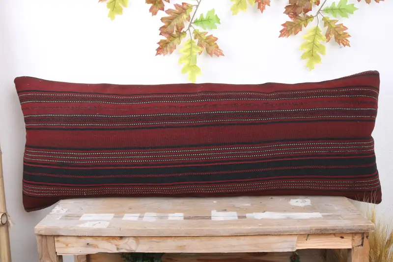 Pillow Cover, Pastel Cushion, 16x43 Red Pillow, Vintage Kilim Throw Pillow, Kilim Cushion Sham, Turkish Bench Cushion, Handmade Kilim Cushion - 2
