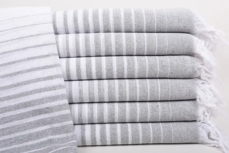 Beach Towel Personalized Turkish Cotton White-Gray Stripes, 40x69 Inches