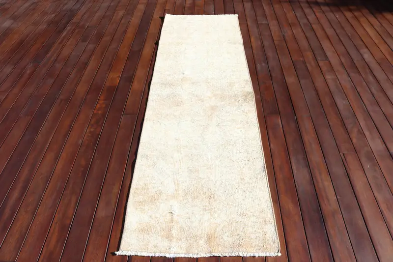 Oushak Rug, 2.2x7.2 ft Vintage Rug, White Oriental Rug Wool - 1
