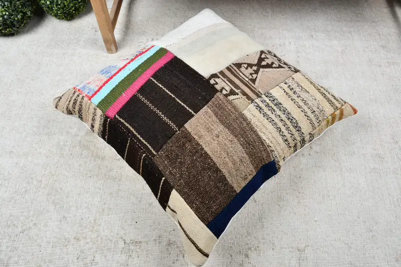 28x28 White Cushion Cover, Kilim Pillow, Kilim Rug Cushion, Pillow for Sofa, Retro Pillow Cover, Turkish Pillow, Pillow Cover - 8