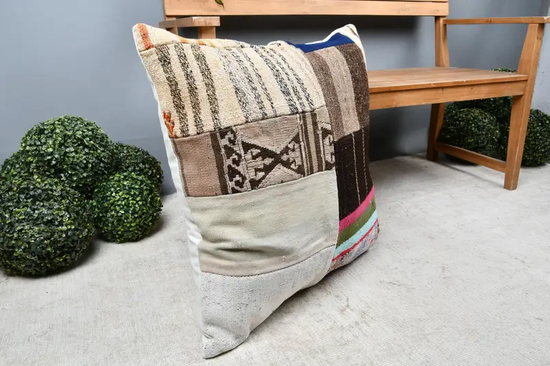 28x28 White Cushion Cover, Kilim Pillow, Kilim Rug Cushion, Pillow for Sofa, Retro Pillow Cover, Turkish Pillow, Pillow Cover - 7