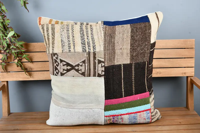 28x28 White Cushion Cover, Kilim Pillow, Kilim Rug Cushion, Pillow for Sofa, Retro Pillow Cover, Turkish Pillow, Pillow Cover - 6