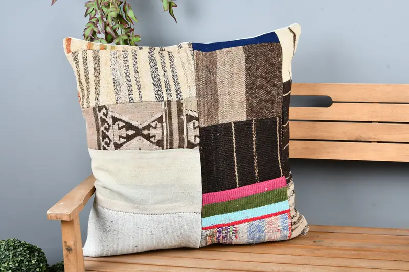 28x28 White Cushion Cover, Kilim Pillow, Kilim Rug Cushion, Pillow for Sofa, Retro Pillow Cover, Turkish Pillow, Pillow Cover - 1
