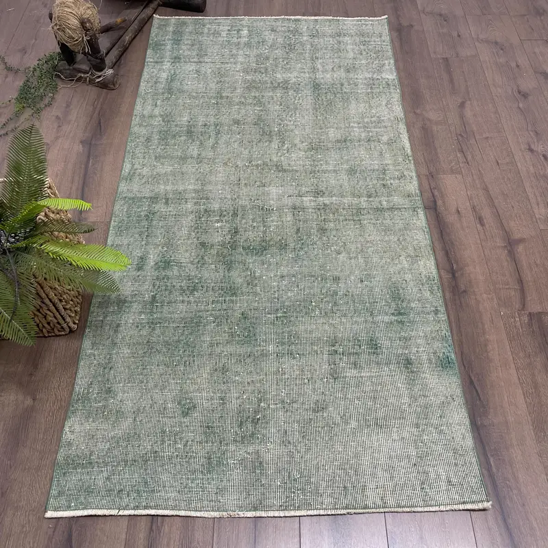 Turkish 3.2x6.6 ft Rug, Oushak Vintage Rug, Green Ombré Rug Wool - 1