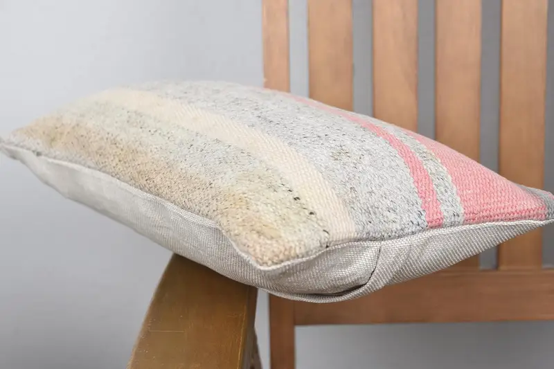 Anatolian Cushion Case, Kilim Pillow, Living Room Throw Pillow Sham, Kilim Cushion Sham, 8x16 Pink Pillow, Pillow Case, Home Decor Pillow - 6