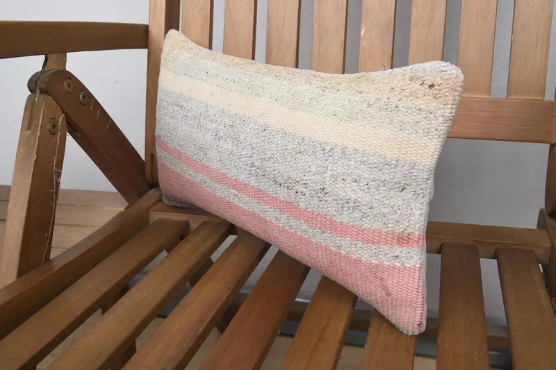 Anatolian Cushion Case, Kilim Pillow, Living Room Throw Pillow Sham, Kilim Cushion Sham, 8x16 Pink Pillow, Pillow Case, Home Decor Pillow - 3