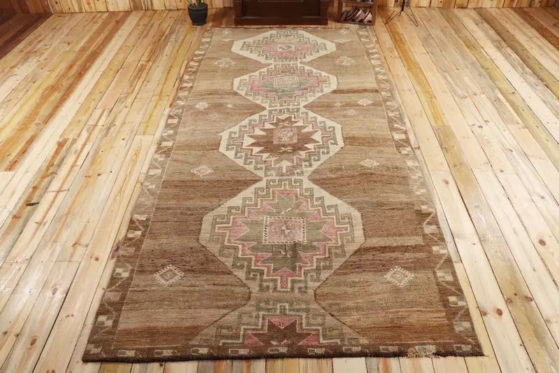 Türk 5.8x11.8 ft Halı, Büyük Vintage Halı, Kahverengi Pembe Patchwork Halı - 1