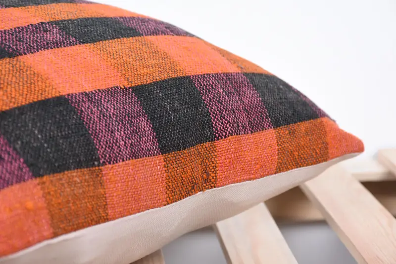 Cotton Pillow Sham, Boho Pillow Sham Cover, Kilim Pillow, Turkish Kilim Pillow, Pillow, 16x16 Orange Pillow Sham, Accent Throw Cushion Case - 7