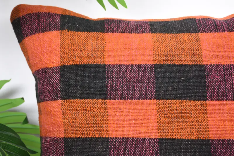 Cotton Pillow Sham, Boho Pillow Sham Cover, Kilim Pillow, Turkish Kilim Pillow, Pillow, 16x16 Orange Pillow Sham, Accent Throw Cushion Case - 2