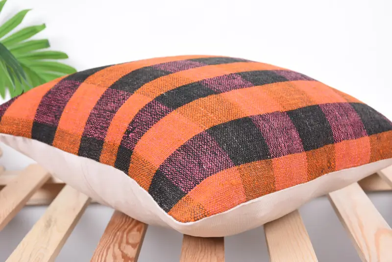Cotton Pillow Sham, Boho Pillow Sham Cover, Kilim Pillow, Turkish Kilim Pillow, Pillow, 16x16 Orange Pillow Sham, Accent Throw Cushion Case - 6