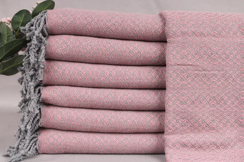 Personalized Pink Geometric Bath Towel, Turkish Cotton, Beige, 40x71 Inches