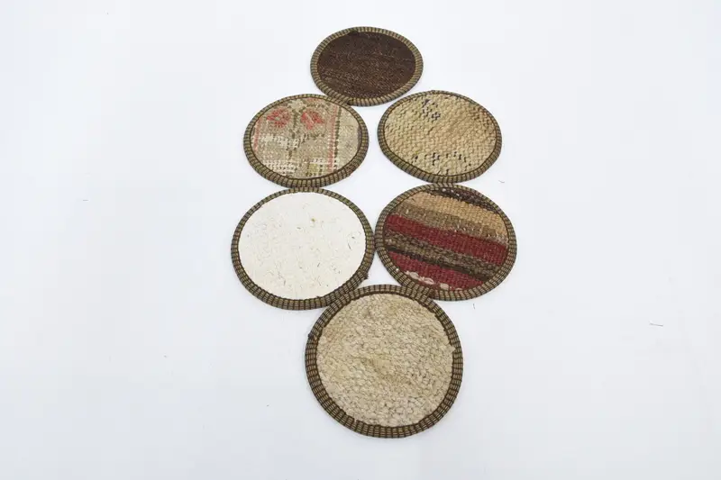 Bohemian Round Coaster, White and Red Coaster