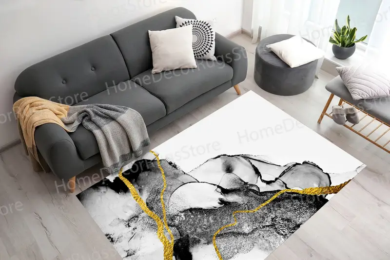 Alfombra estampada de mármol negro: elegancia moderna para tu espacio