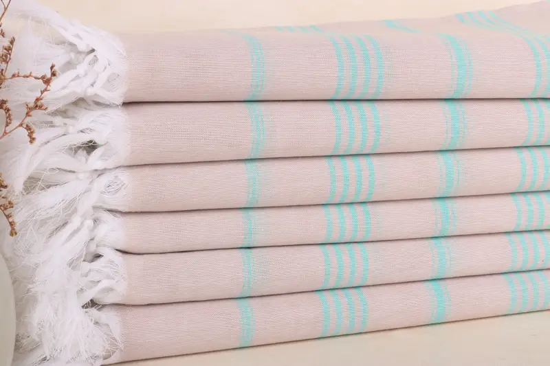 Beige-Petrol Green Cotton Towel, Wedding Gift, 40x71 Inches
