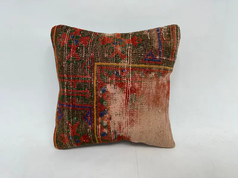Living Room Throw Pillow, Pillow Sham, 14x14 Red Pillow Case, Meditation Cushion, Pillow for Couch, Vintage Pillow, Turkish Pillow - 1