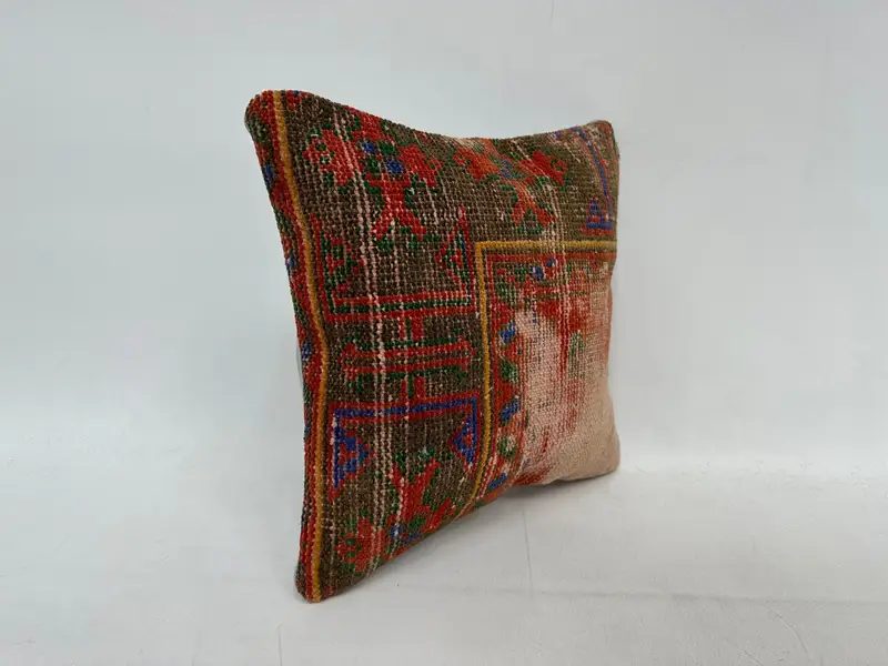 Living Room Throw Pillow, Pillow Sham, 14x14 Red Pillow Case, Meditation Cushion, Pillow for Couch, Vintage Pillow, Turkish Pillow - 3