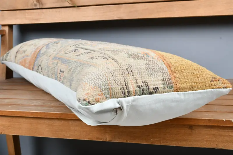 Vintage Kilim Pillow, Floor Cushion Cover, Turkish Bench Pillow Case, Vintage Pillow, 12x36 Beige Pillow Sham, Cushion Case, Handmade Kilim Cushion - 2