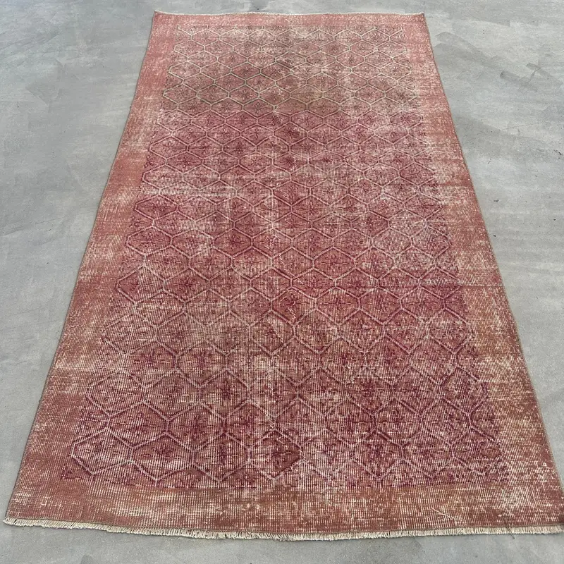 Turkish Accent Rug, 3.6x6.4 ft Vintage Rug, Red Oushak Wool Rug - 1