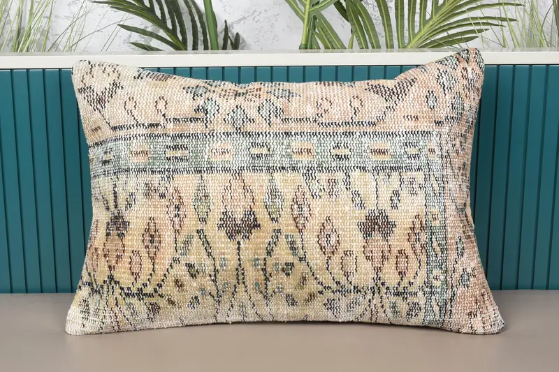 Orange & Braun Blumen besticktes Wurfkissen, handgemachtes Vintage Dekor