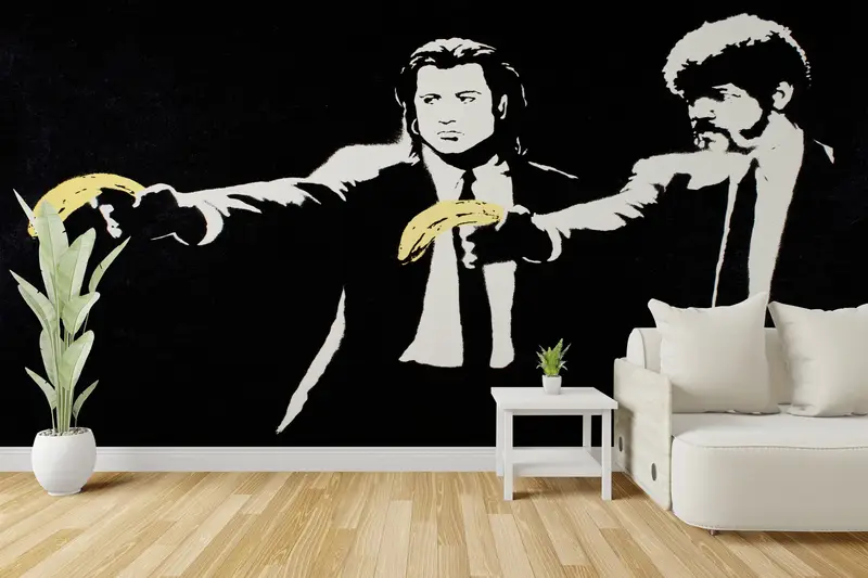 Modern Wall Paper, Banksy Pulp Mural, Custom Wall Paper, Wall Paper Peel and Stick, Banksy Banana Gun, Street Mural, - 5