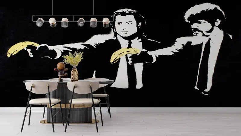 Modern Wall Paper, Banksy Pulp Mural, Custom Wall Paper, Wall Paper Peel and Stick, Banksy Banana Gun, Street Mural, - 4