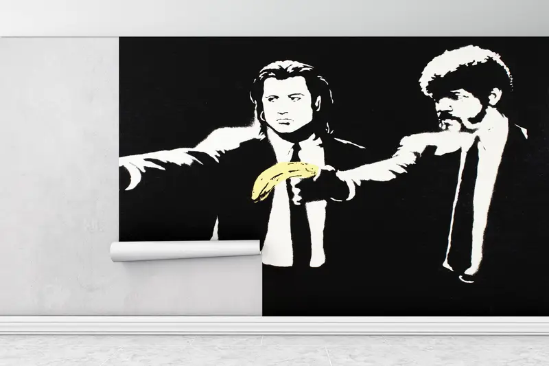 Modern Wall Paper, Banksy Pulp Mural, Custom Wall Paper, Wall Paper Peel and Stick, Banksy Banana Gun, Street Mural, - 1