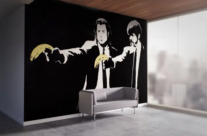 Modern Wall Paper, Banksy Pulp Mural, Custom Wall Paper, Wall Paper Peel and Stick, Banksy Banana Gun, Street Mural, - 7
