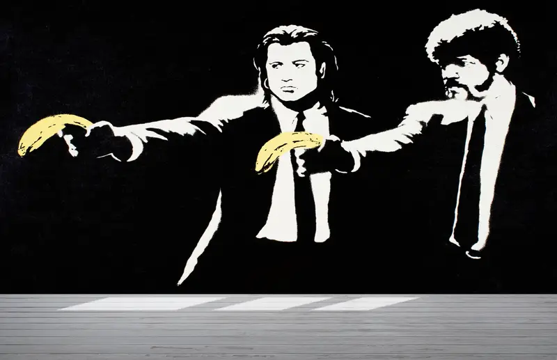 Modern Wall Paper, Banksy Pulp Mural, Custom Wall Paper, Wall Paper Peel and Stick, Banksy Banana Gun, Street Mural, - 8