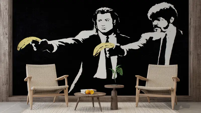 Modern Wall Paper, Banksy Pulp Mural, Custom Wall Paper, Wall Paper Peel and Stick, Banksy Banana Gun, Street Mural, - 6