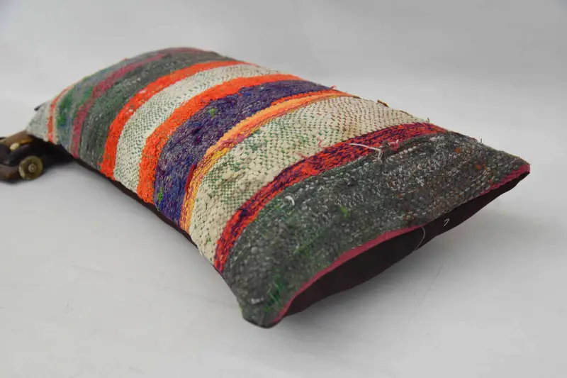 Traditional Pillow Sham, Vintage Kilim Pillow, Kilim Pillow Cover, Pillow Sham, 12x24 Orange Pillow, Boho Pillow Sham Cover - 6