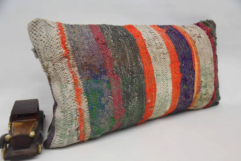 Traditional Pillow Sham, Vintage Kilim Pillow, Kilim Pillow Cover, Pillow Sham, 12x24 Orange Pillow, Boho Pillow Sham Cover - 2